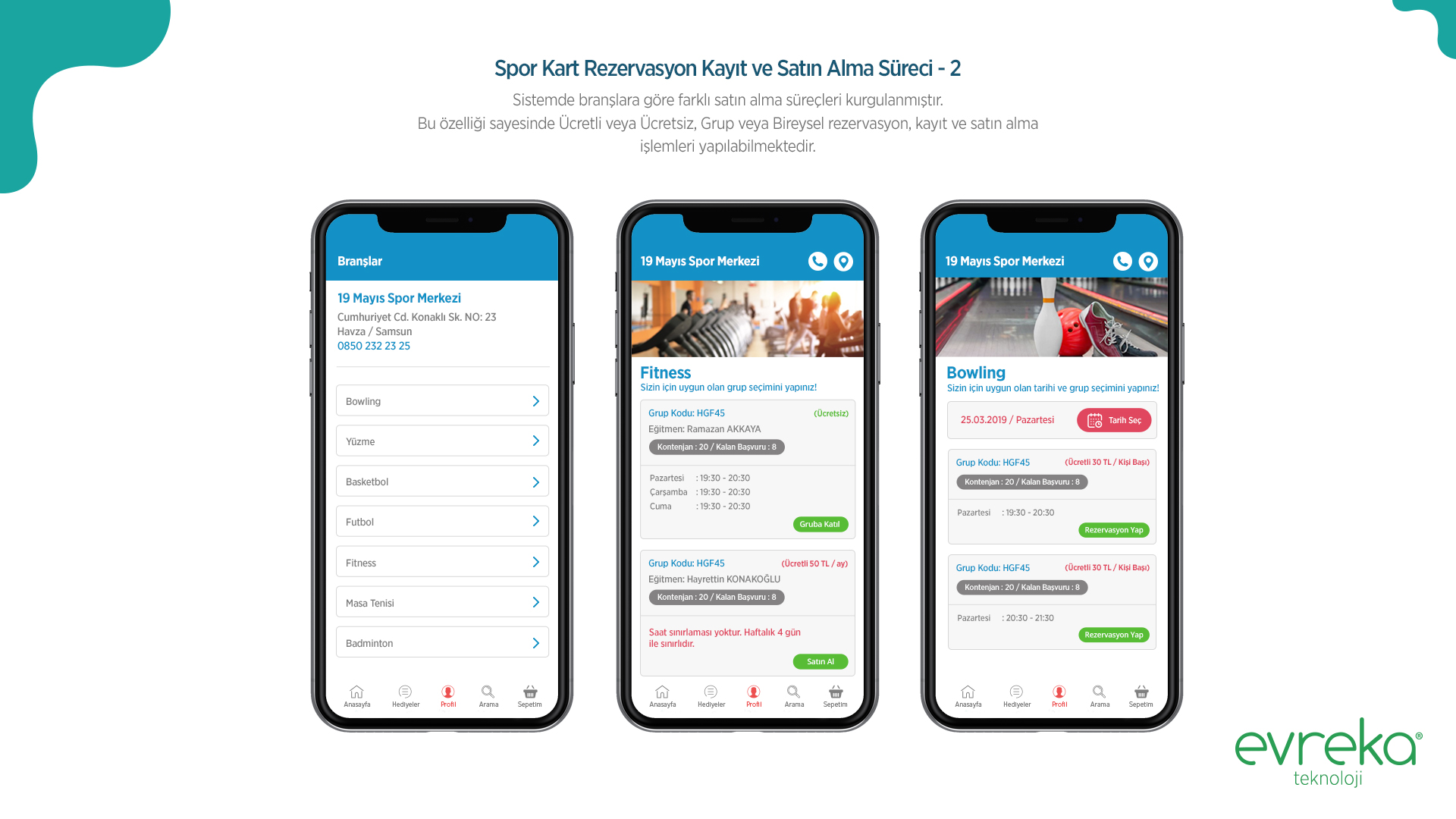 SporKart rezervasyon ekranları